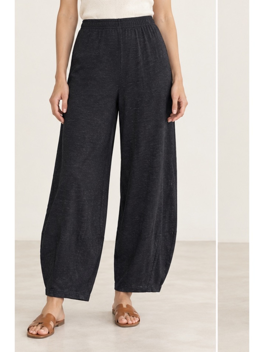 Eileen Fisher Black Quiet Luxury Lounging Barrel Organic Linen Pants XS